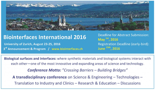 Biointerfaces International Conference 2016