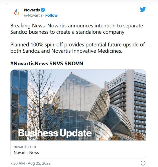 Pharma: Novartis se sépare de Sandoz