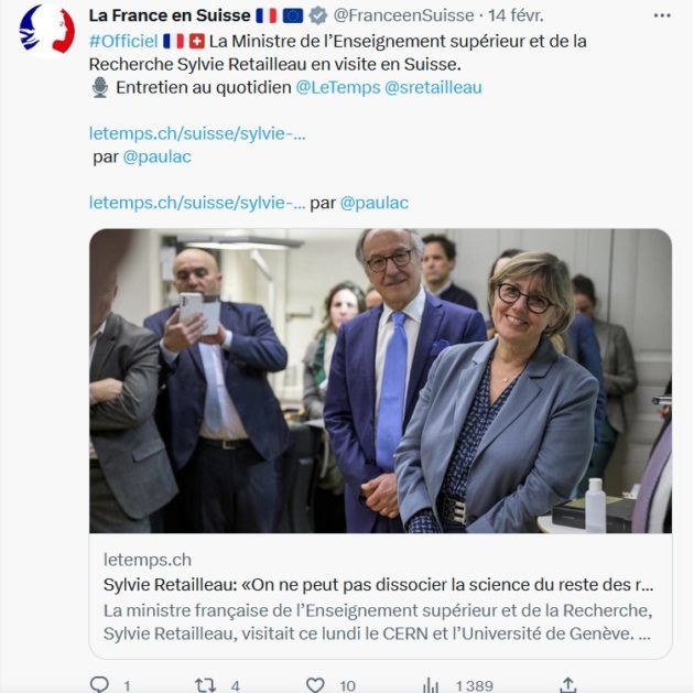 La ministre française de l’Enseignement supérieur et de la Recherche, Sylvie Retailleau, en visite à Genève